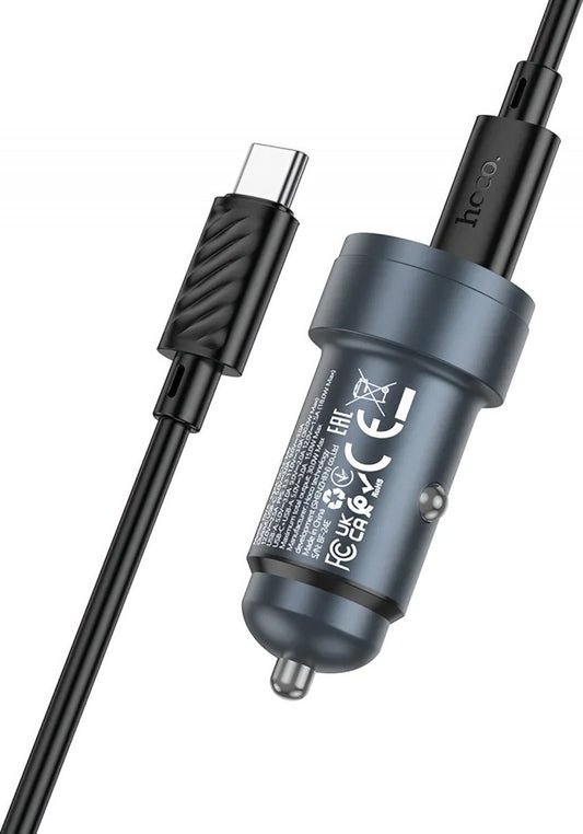 Auto nabíječka s kabelem USB-C HOCO Z57A, 30W, 3A, 1 x USB-A - 1 x USB-C, šedá