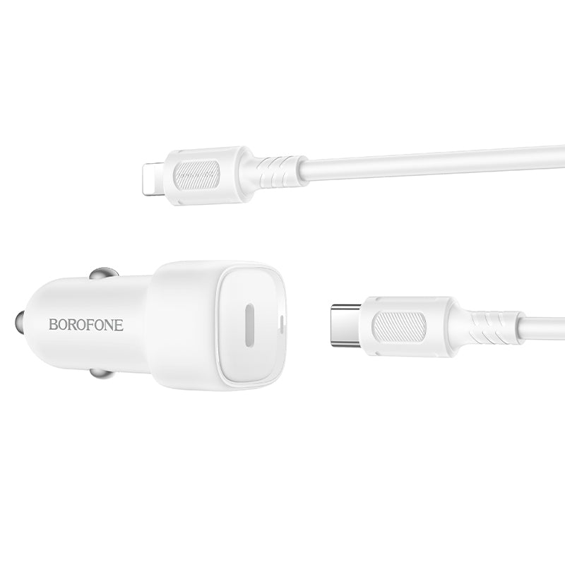 Autonabíječka s kabelem Lightning Borofone BZ34B Cloud, 20W, 3A, 1 x USB-A - 1 x USB-C, bílá