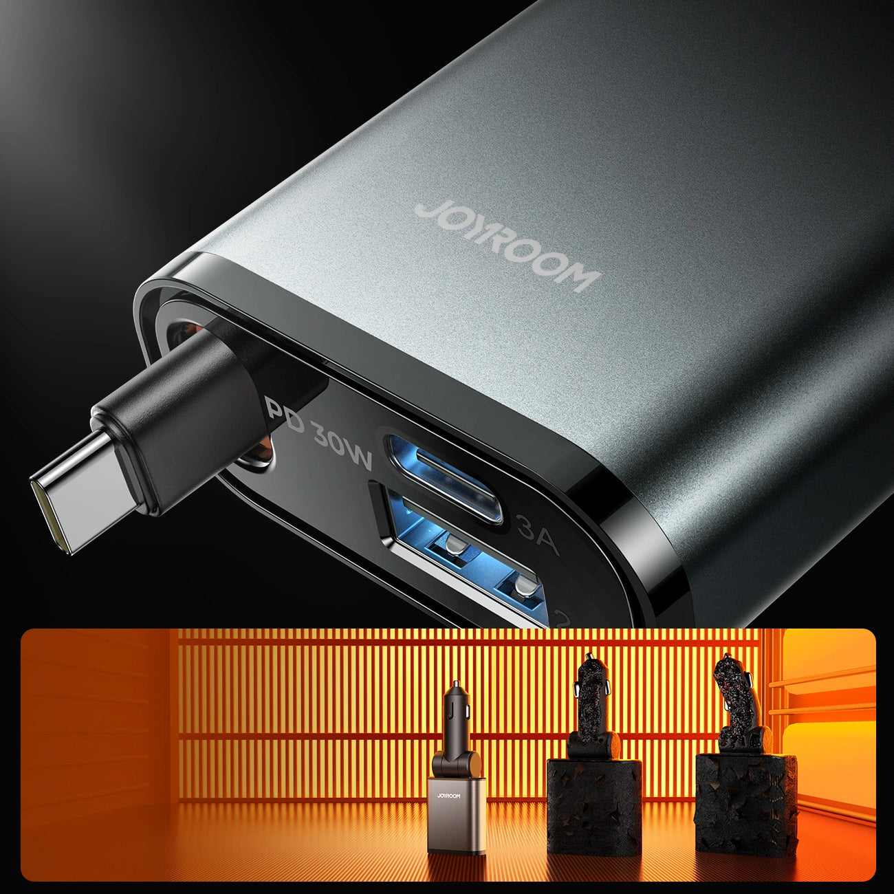 Autonabíječka s kabelem USB-C Joyroom JR-CCL07, 30W, 3A, 1 x USB-A - 1 x USB-C, šedá