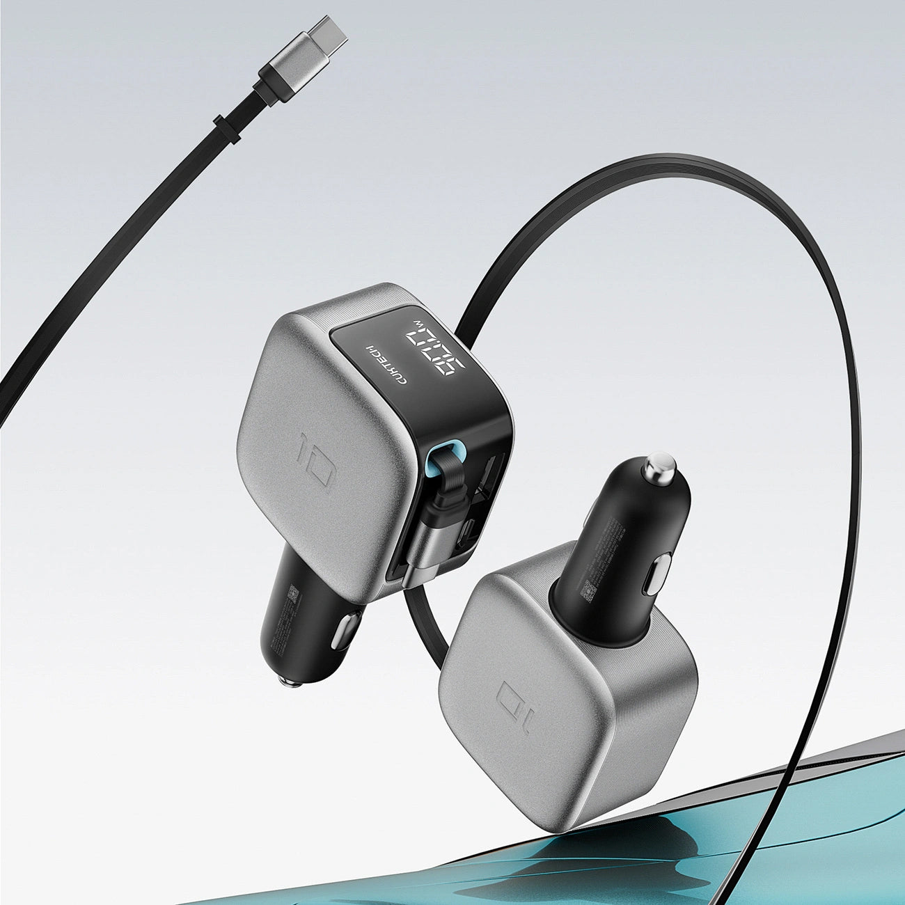 Auto nabíječka s USB-C kabelem Cuktech CC903P Display, 100W, 5A, 1 x USB-A - 1 x USB-C, šedá