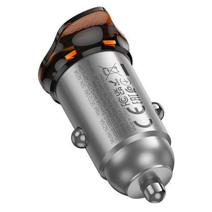 Auto nabíječka s kabelem Lightning HOCO NZ16A, 43W, 3A, 1 x USB-A - 1 x USB-C, šedá