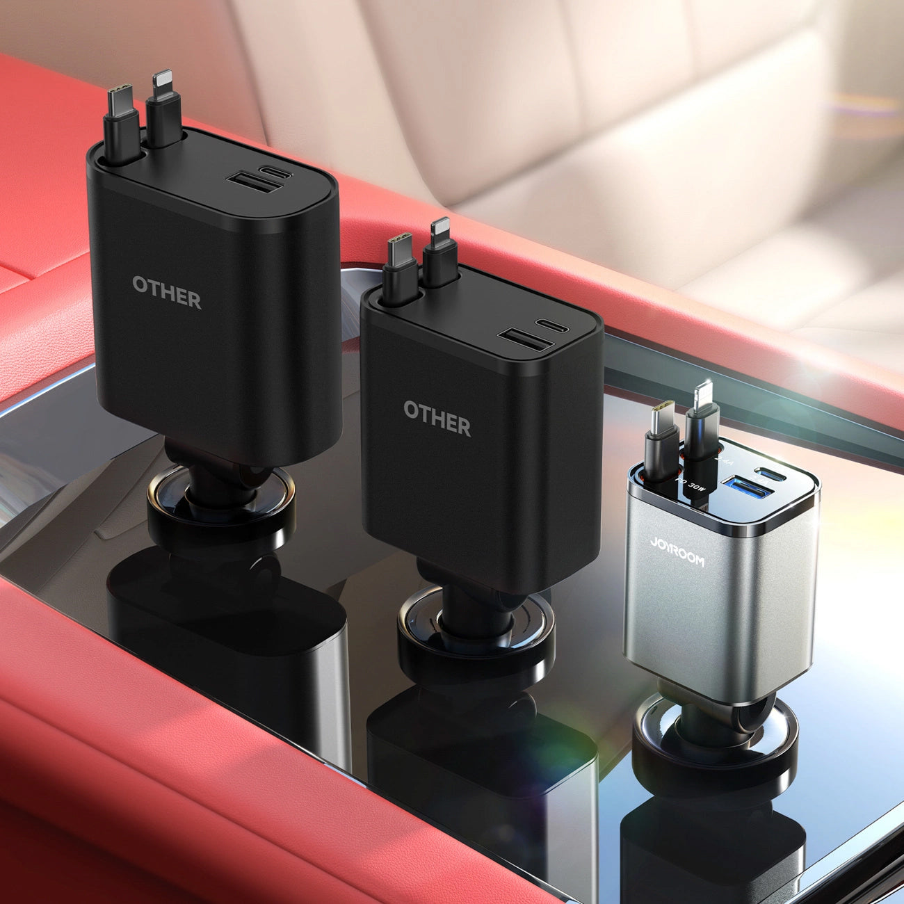 Autonabíječka s kabelem USB-C / Lightning Joyroom JR-CCL05, 30W, 3A, 1 x USB-A - 1 x USB-C, šedá