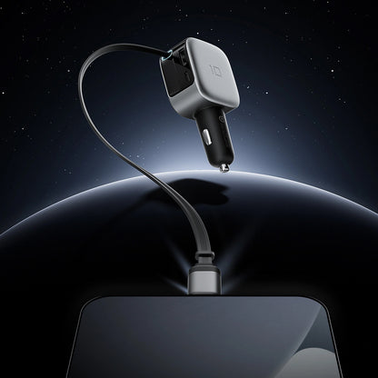 Auto nabíječka s USB-C kabelem Cuktech CC903P Display, 100W, 5A, 1 x USB-A - 1 x USB-C, šedá