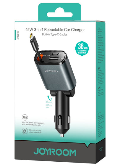Autonabíječka s kabelem USB-C Joyroom JR-CCL07, 30W, 3A, 1 x USB-A - 1 x USB-C, šedá