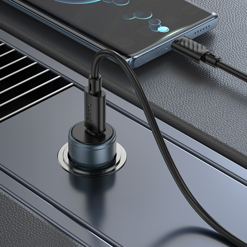 Autonabíječka s kabelem USB-C HOCO Z57, 30W, 3A, 1 x USB-C, šedá