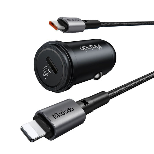 Auto nabíječka s kabelem Lightning McDodo CC-7492 Obsidian, 30W, 3A, 1 x USB-C, Černá