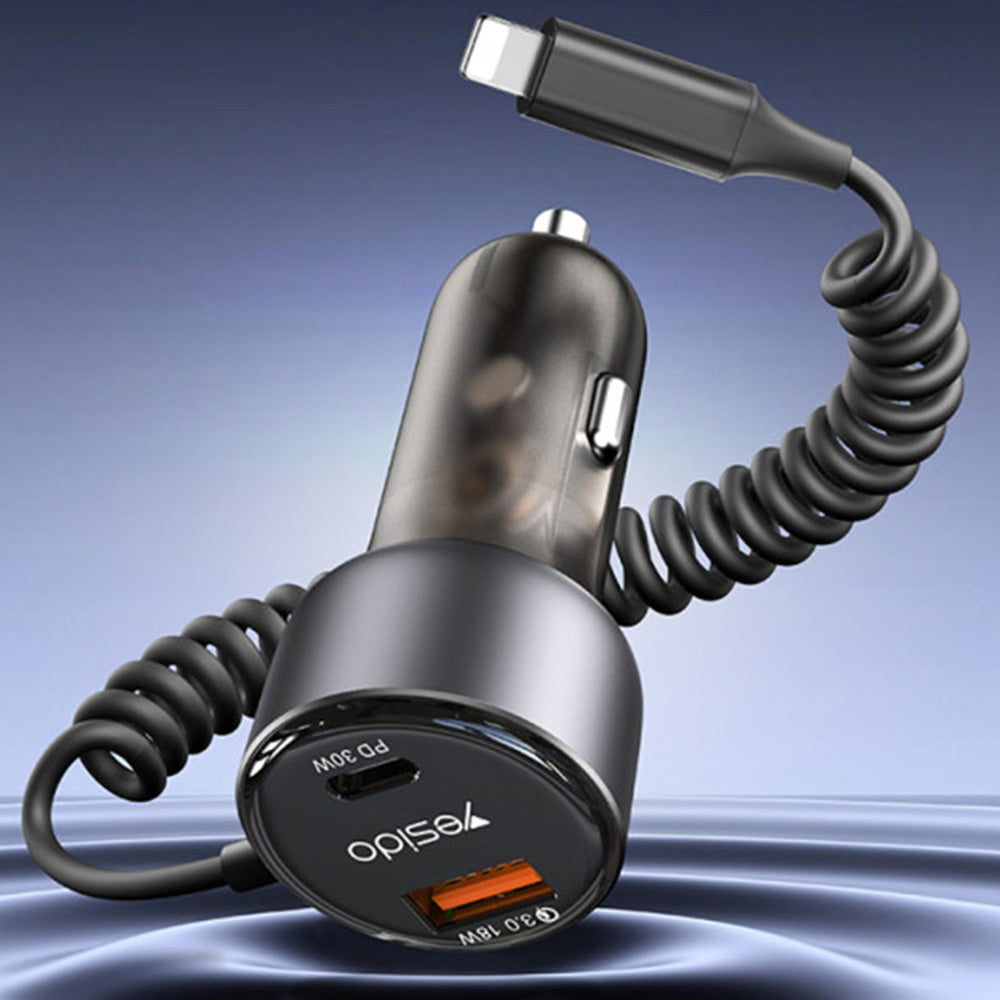 Car Charger with Lightning Cable Yesido Y57, 50W, 3A, 1 x USB-A - 1 x USB-C, Black