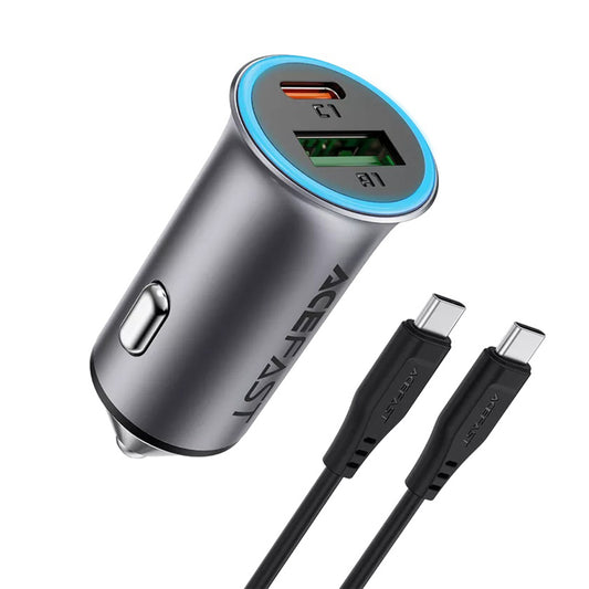 Auto nabíječka s USB-C kabelem Acefast B16, 95W, 3.25A, 1 x USB-A - 1 x USB-C, šedá