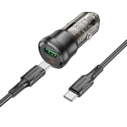 Auto nabíječka s USB-C kabelem Borofone BZ25 Journey, 38W, 3A, 1 x USB-A - 1 x USB-C, Černá