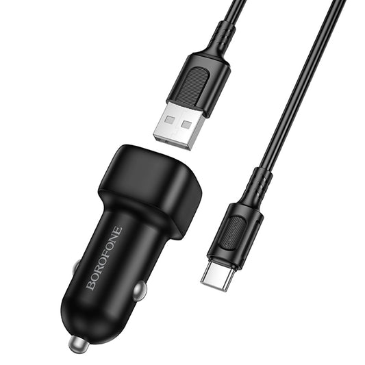 Auto nabíječka s USB-C kabelem Borofone BZ34 Cloud, 18W, 3A, 1 x USB-A, Černá