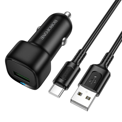 Car Charger with USB-C Cable Borofone BZ34 Cloud, 18W, 3A, 1 x USB-A, Black