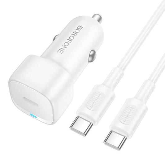 Auto nabíječka s USB-C kabelem Borofone BZ34A Cloud, 20W, 3A, 1 x USB-C, Bílá