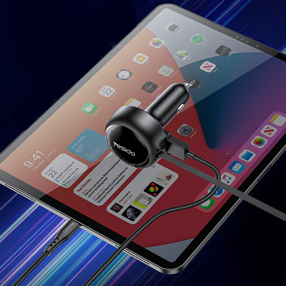 Auto nabíječka s kabelem USB-C / Lightning Yesido Y61, 53W, 3A, 1 x USB-A, Černá