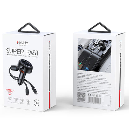 Auto nabíječka s kabelem USB-C / Lightning Yesido Y61, 53W, 3A, 1 x USB-A, Černá