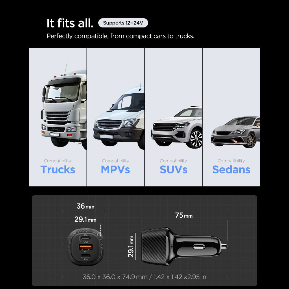Auto nabíječka s USB-C kabelem Spigen EV1133, 113W, 3.25A, 1 x USB-A - 2 x USB-C, Černá