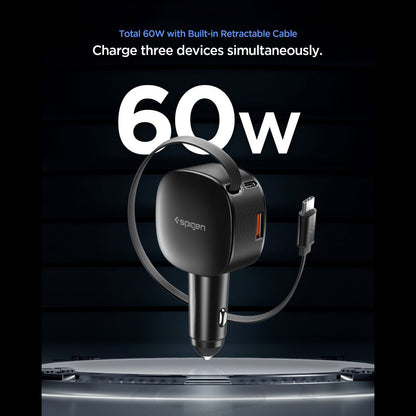 Auto nabíječka s USB-C kabelem Spigen EV603BT Essential, 60W, 3A, 1 x USB-A - 1 x USB-C, černá