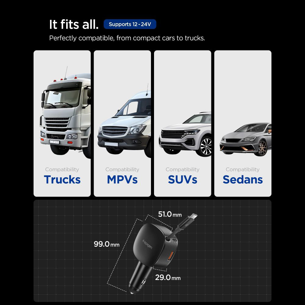 Auto nabíječka s USB-C kabelem Spigen EV603BT Essential, 60W, 3A, 1 x USB-A - 1 x USB-C, černá