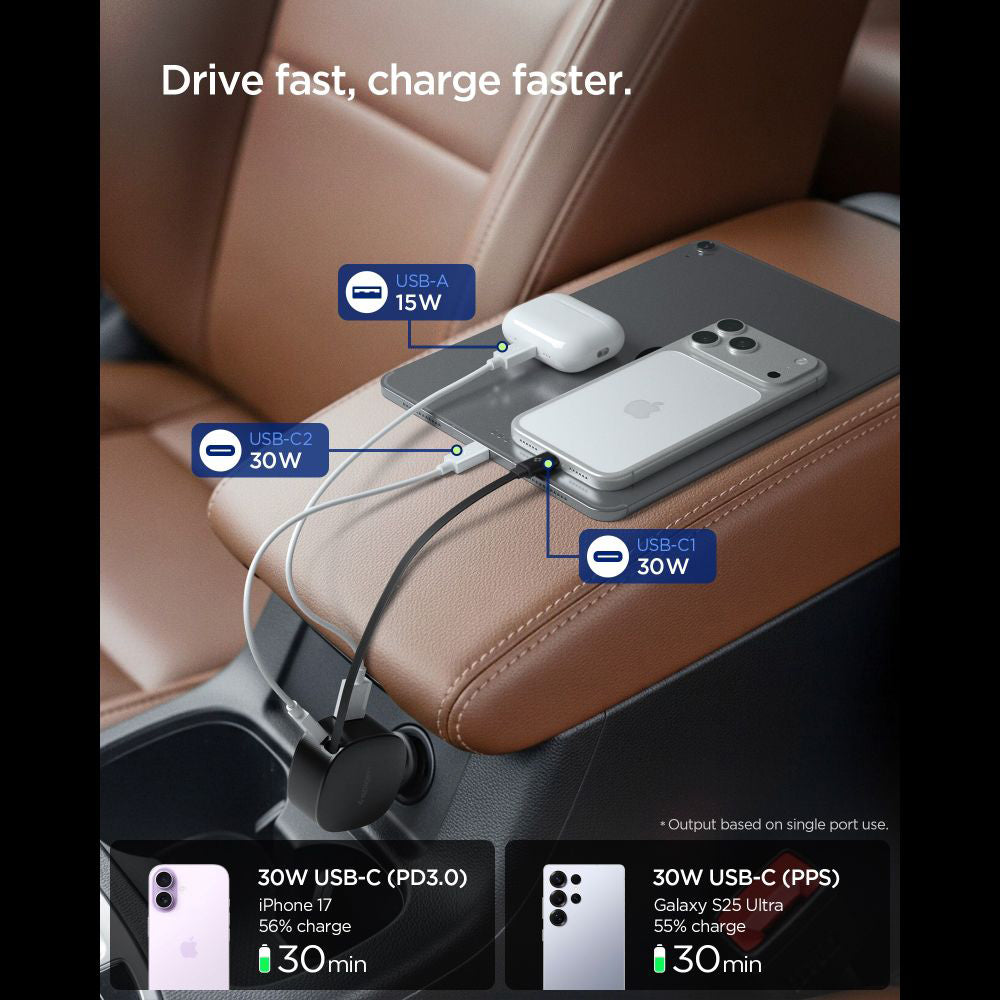 Auto nabíječka s USB-C kabelem Spigen EV603BT Essential, 60W, 3A, 1 x USB-A - 1 x USB-C, černá