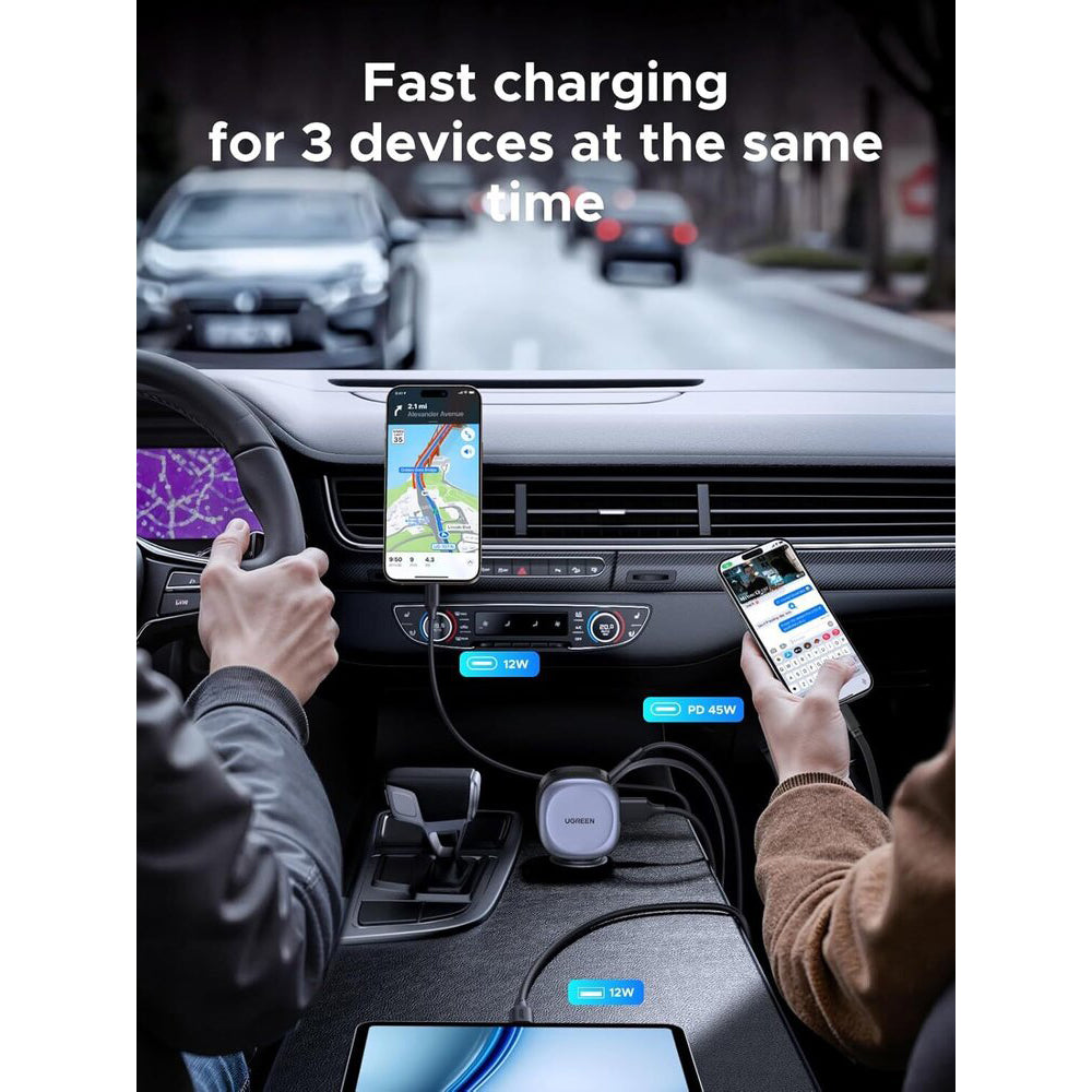 Auto nabíječka s USB-C kabelem UGREEN EC601, 75W, 3A, 1 x USB-A - 1 x USB-C, šedá