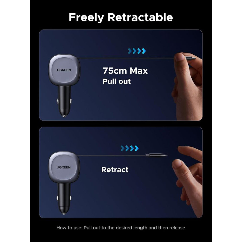 Auto nabíječka s USB-C kabelem UGREEN EC601, 75W, 3A, 1 x USB-A - 1 x USB-C, šedá