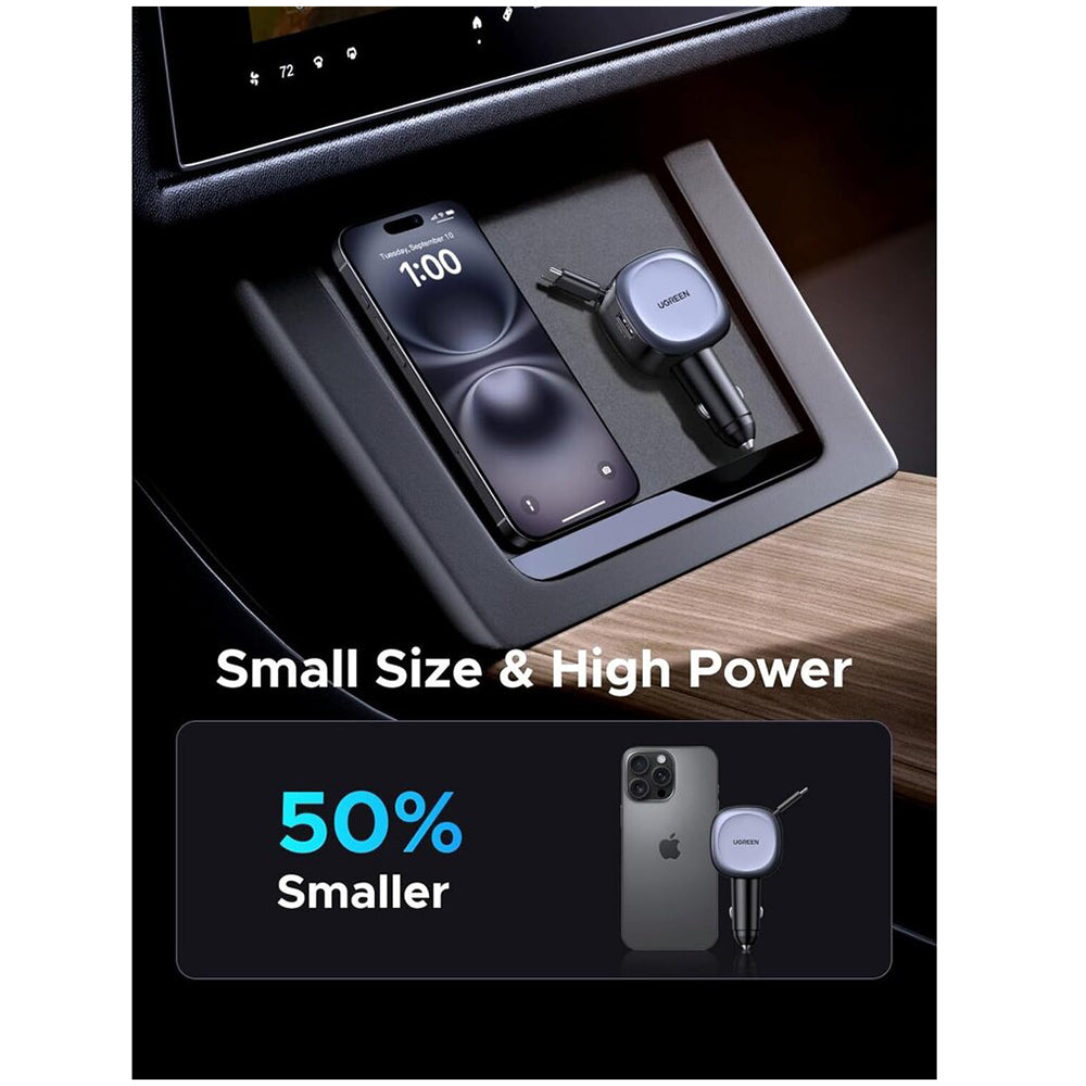 Auto nabíječka s USB-C kabelem UGREEN EC601, 75W, 3A, 1 x USB-A - 1 x USB-C, šedá