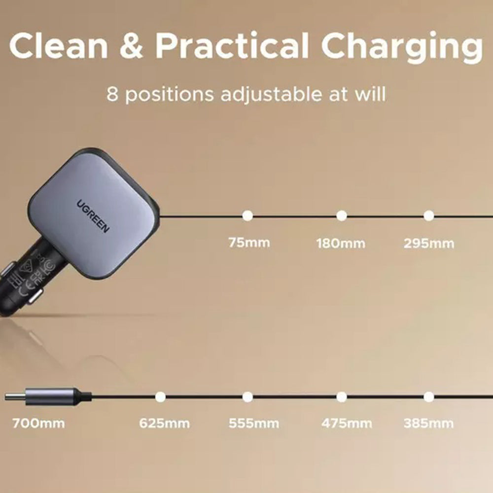 Auto nabíječka s USB-C kabelem UGREEN EC603, 90W, 3A, 1 x USB-A - 1 x USB-C, šedá