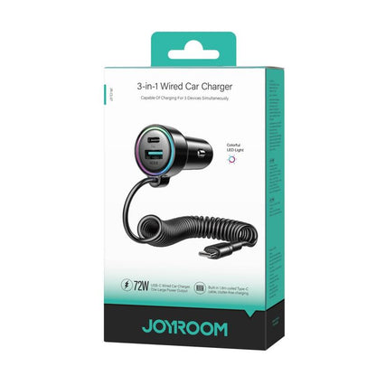 Auto nabíječka s kabelem USB-C Joyroom JR-CL07, 90W, 3A, 1 x USB-A - 1 x USB-C, Černá