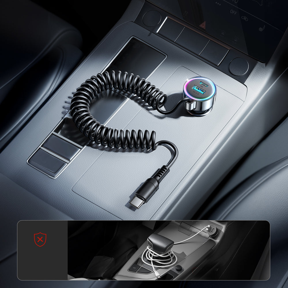 Auto nabíječka s kabelem USB-C Joyroom JR-CL07, 90W, 3A, 1 x USB-A - 1 x USB-C, Černá