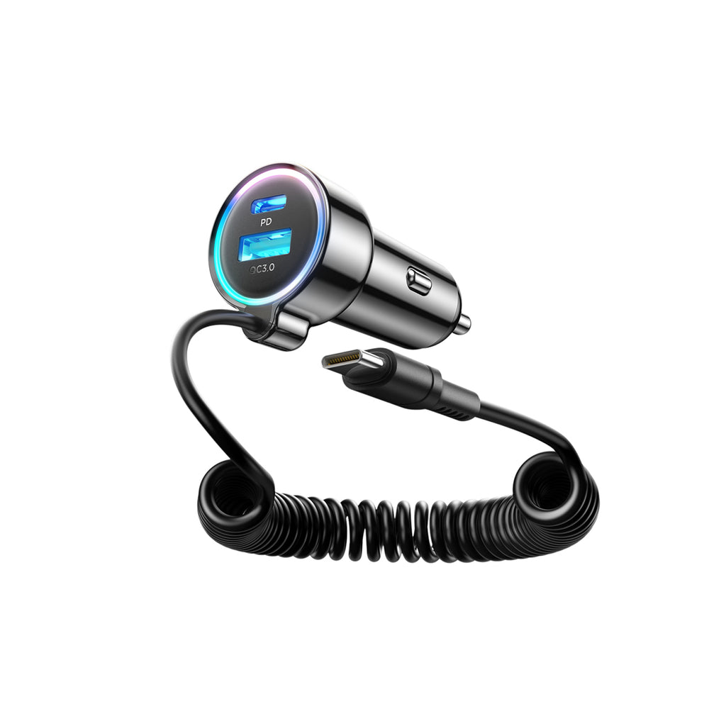 USB-C Wired Car Charger Joyroom JR-CL07, 90W, 3A, 1 x USB-A - 1 x USB-C, Black