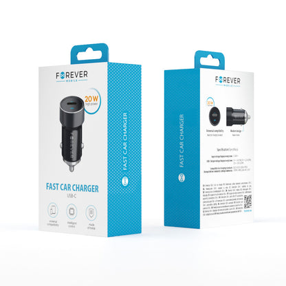 Auto nabíječka Forever CC-06, 20W, 3A, 1 x USB-C, Černá