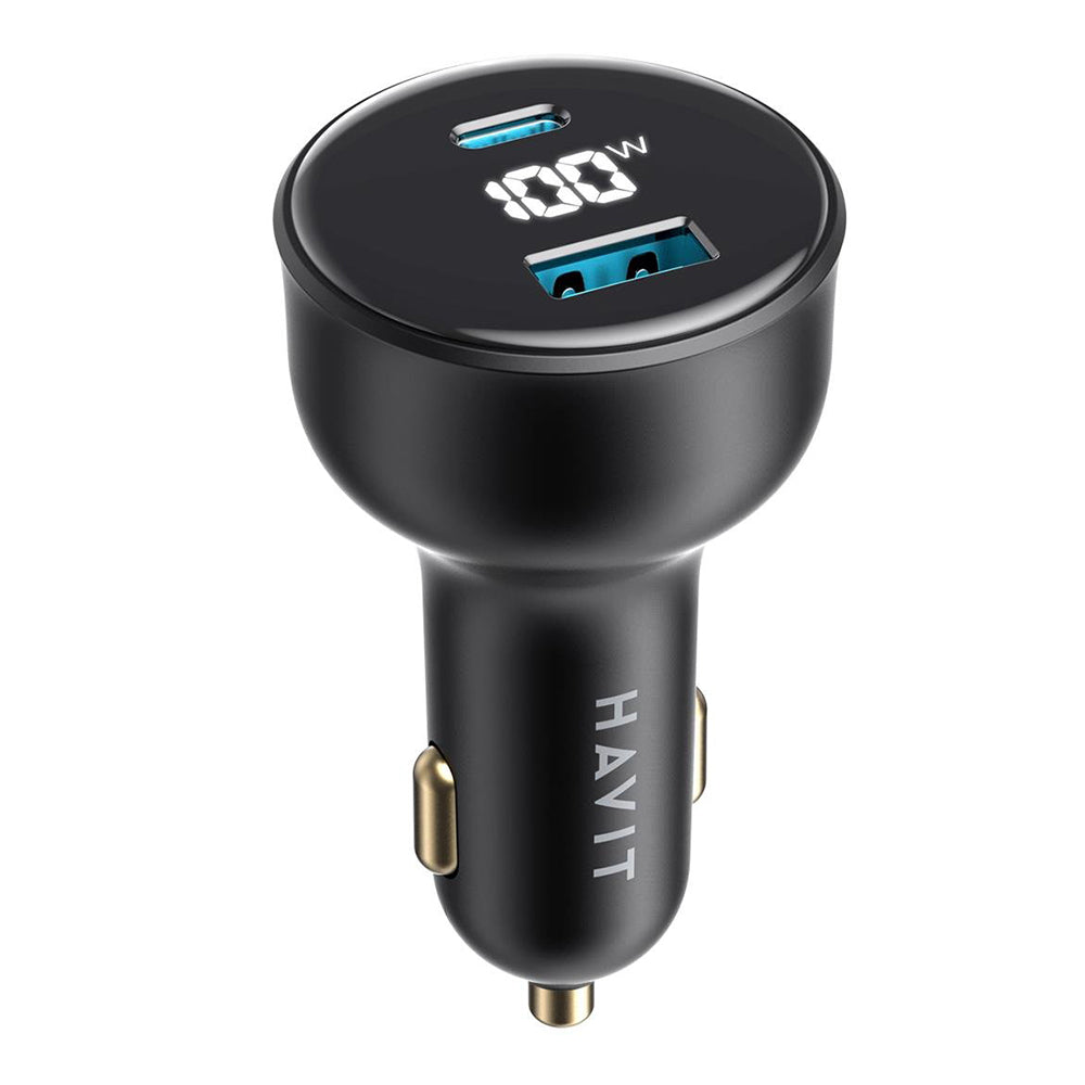 Auto nabíječka HAVIT CC100W Display, 100W, 5A, 1 x USB-A - 1 x USB-C, Černá