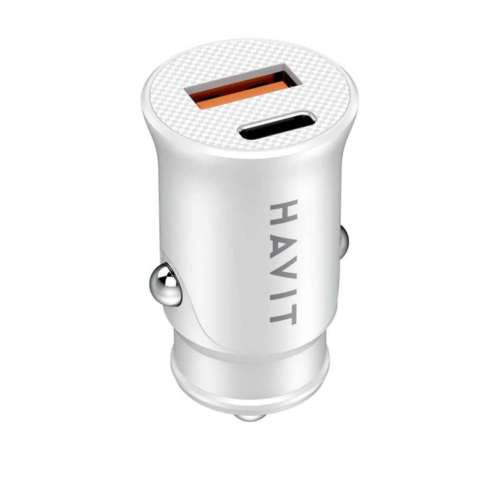 Auto nabíječka HAVIT CC2022, 20W, 3A, 1 x USB-A - 1 x USB-C, Bílá