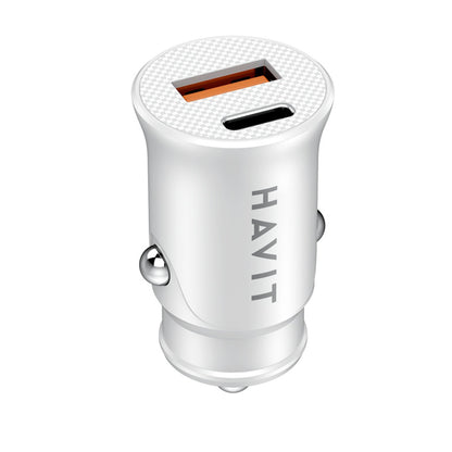 Auto nabíječka HAVIT CC2022, 20W, 3A, 1 x USB-A - 1 x USB-C, Bílá