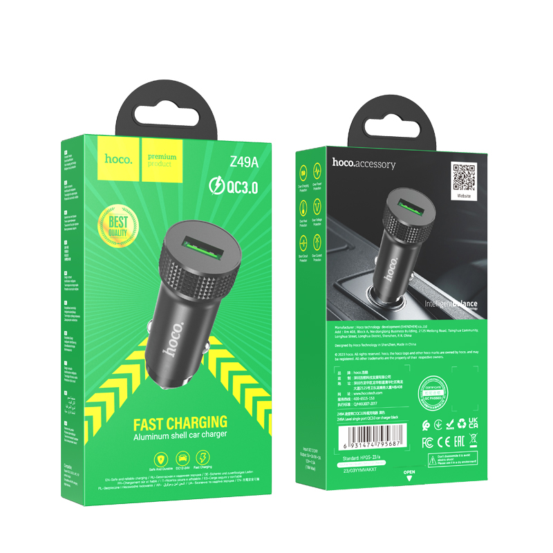 Auto nabíječka HOCO Z49A, 18W, 3A, 1 x USB-A, černá