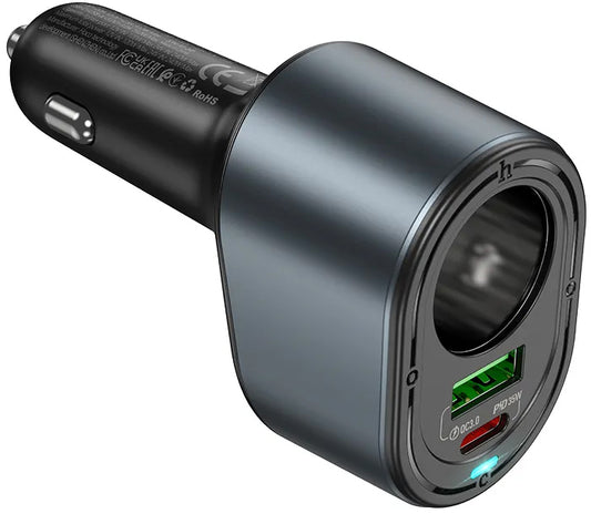 Autonabíječka HOCO Z56, 35W, 3A, 1 x USB-A - 1 x USB-C - 1 x Prodloužení zapalovače, Černá