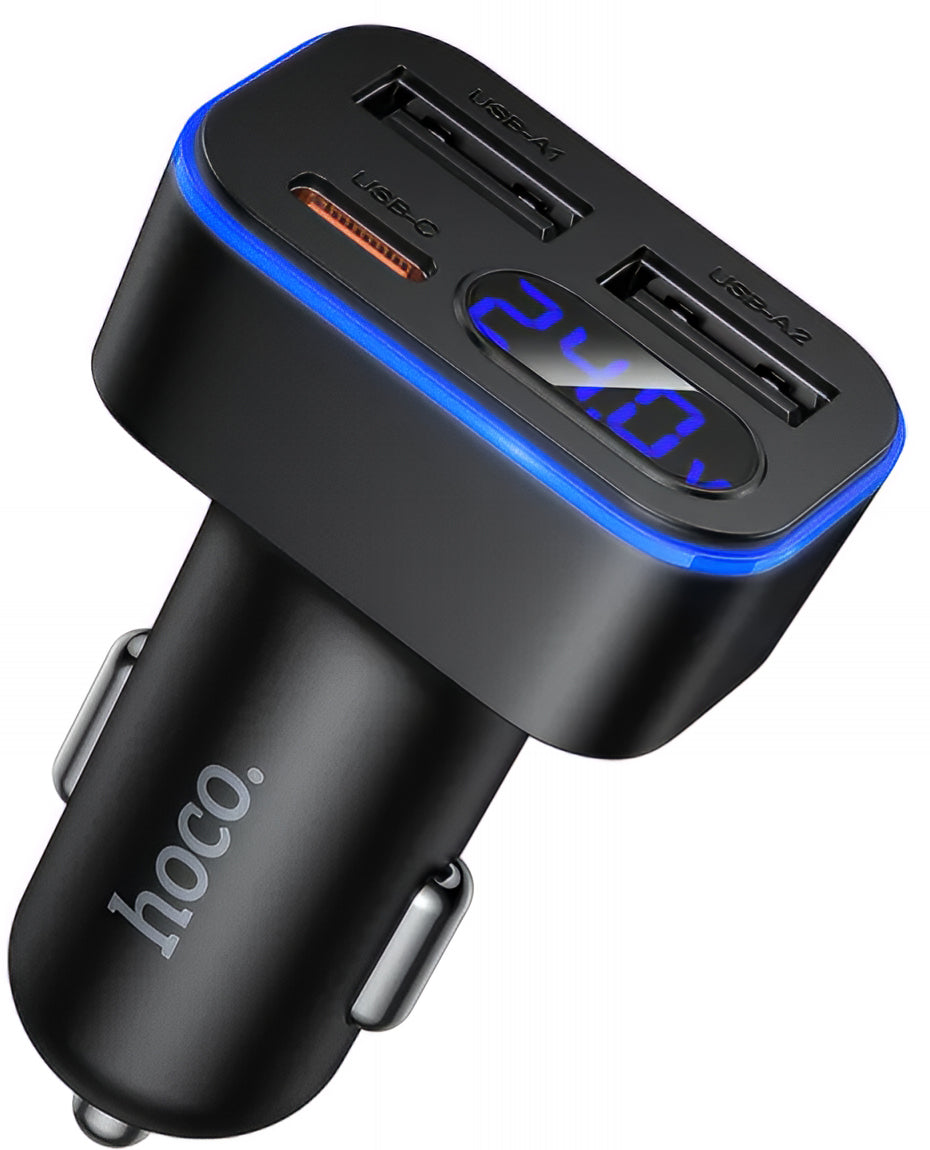 Auto nabíječka HOCO Z63A Display, 42W, 3A, 1 x USB-C - 2 x USB-A, Černá