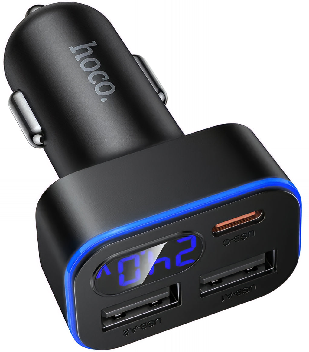Auto nabíječka HOCO Z63A Display, 42W, 3A, 1 x USB-C - 2 x USB-A, Černá