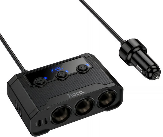 Auto nabíječka HOCO Z64, 15.5W, 3.1A, 2 x USB-A - 2 x USB-C - 3 x Prodloužení zapalovače, Černá