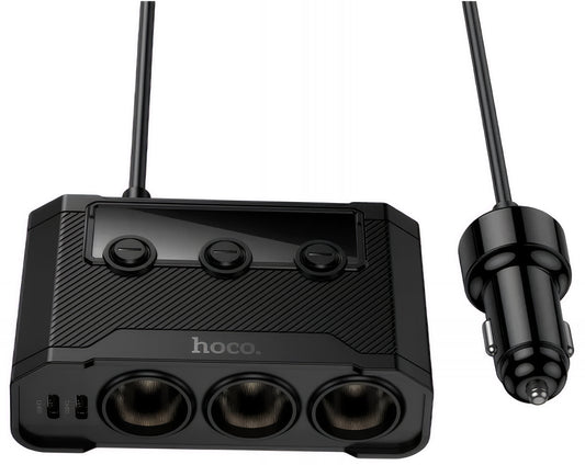 Auto nabíječka HOCO Z64, 15.5W, 3.1A, 2 x USB-A - 2 x USB-C - 3 x Prodloužení zapalovače, Černá
