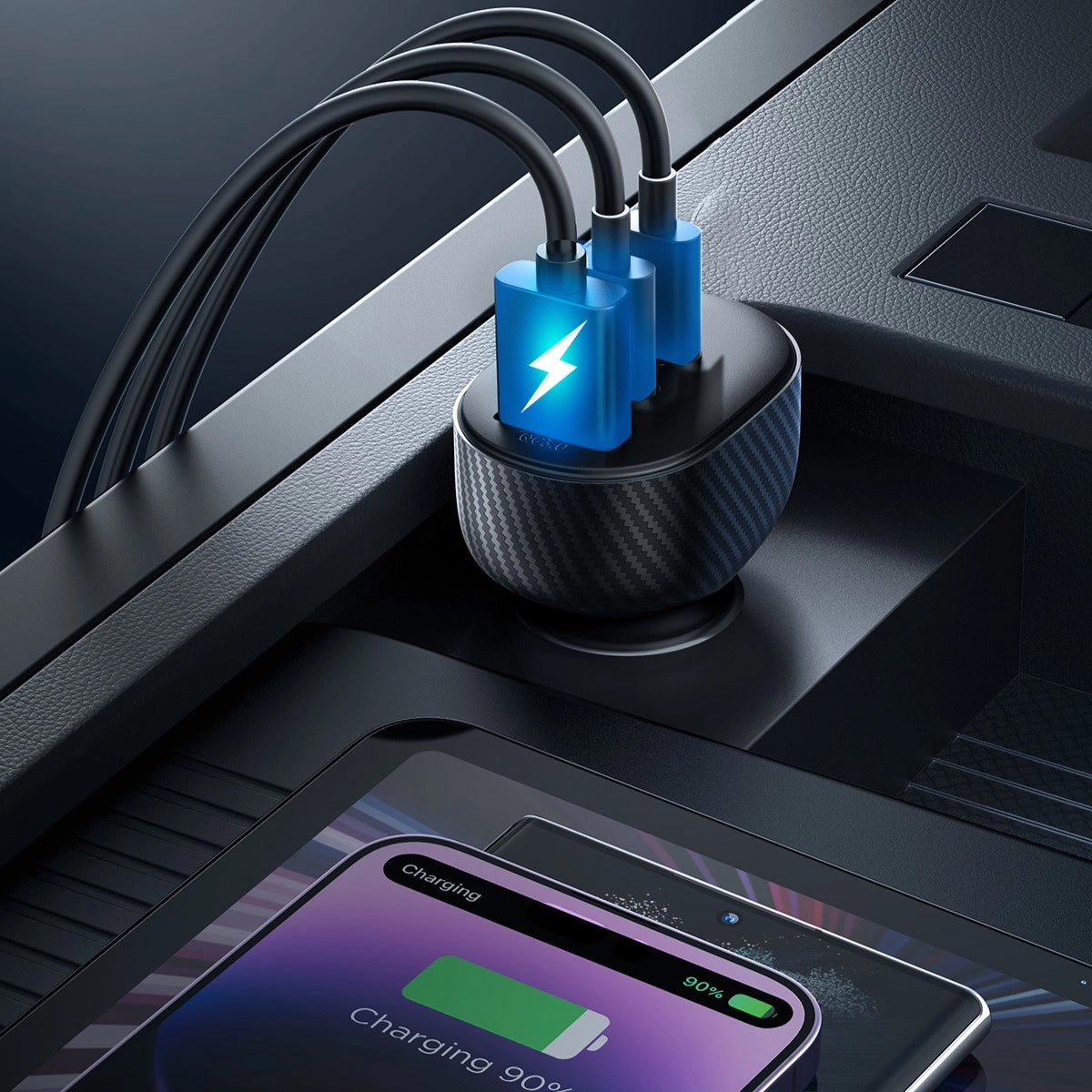Autonabíječka Joyroom JR-CCD04, 30W, 3A, 1 x USB-A - 2 x USB-C, Černá