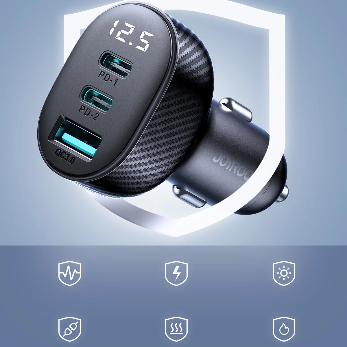 Autonabíječka Joyroom JR-CCD04, 30W, 3A, 1 x USB-A - 2 x USB-C, Černá