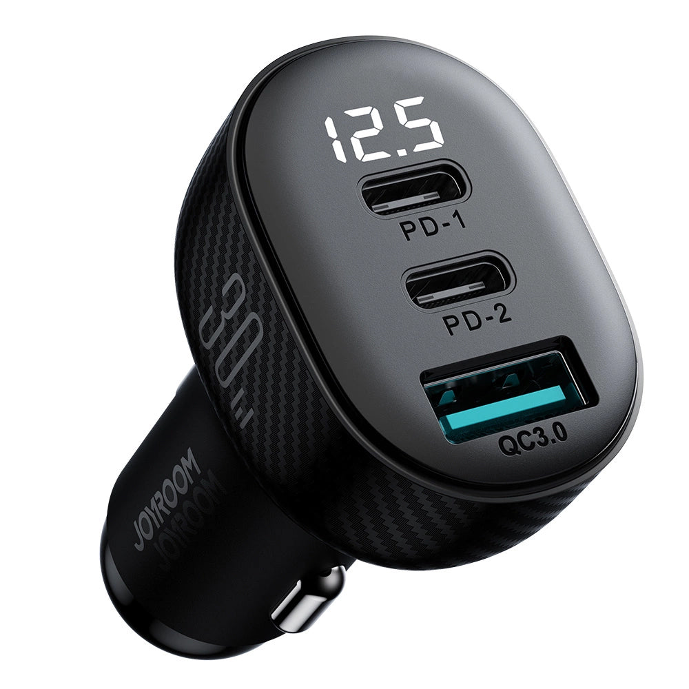 Autonabíječka Joyroom JR-CCD04, 30W, 3A, 1 x USB-A - 2 x USB-C, Černá