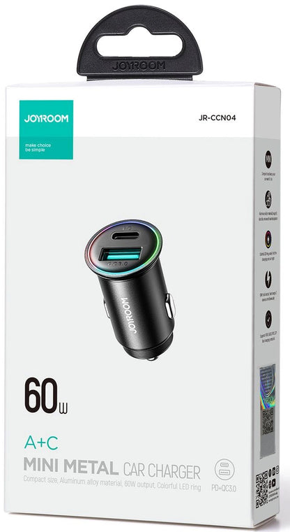 Auto nabíječka Joyroom JR-CCN04, 60W, 3A, 1 x USB-A - 1 x USB-C, Černá