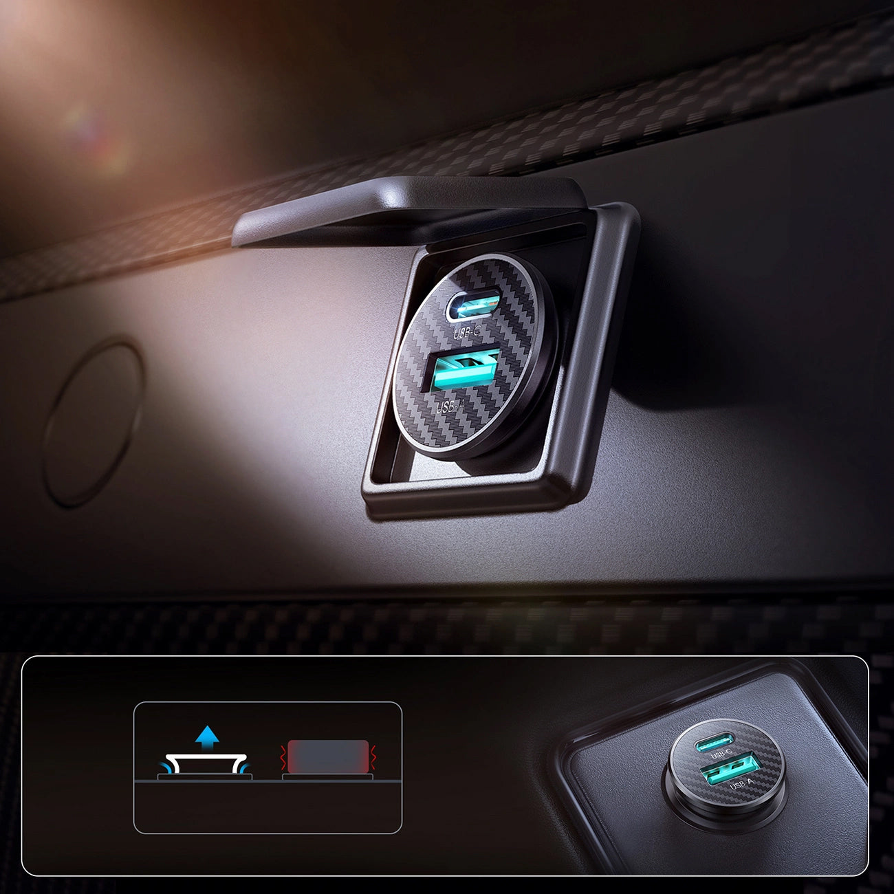 Auto nabíječka Joyroom JR-CCN16 Mini, 12W, 2.4A, 1 x USB-A - 1 x USB-C, Černá