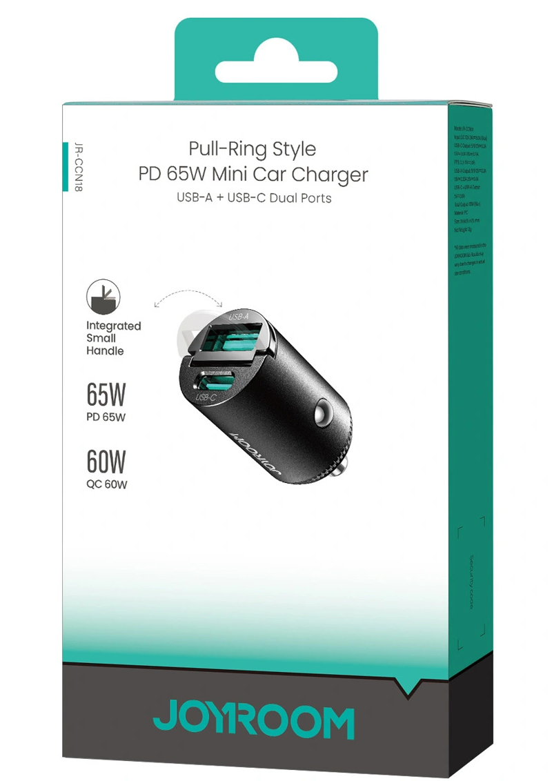 Auto nabíječka Joyroom JR-CCN18, 65W, 1 x USB-A - 1 x USB-C, černá