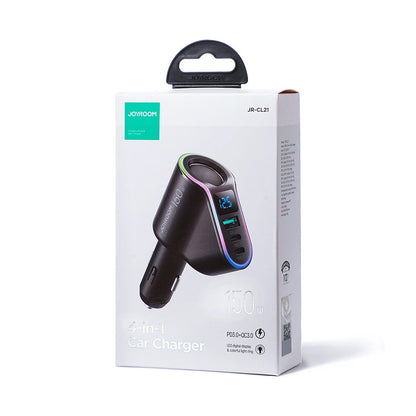 Joyroom JR-CL21 Car Charger, 150W, 3A, 1 x Cigarette Lighter Extension - 1 x USB-A - 2 x USB-C, Black