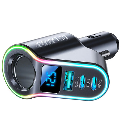 Joyroom JR-CL21 Car Charger, 150W, 3A, 1 x Cigarette Lighter Extension - 1 x USB-A - 2 x USB-C, Black