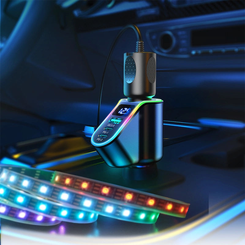 Joyroom JR-CL21 Car Charger, 150W, 3A, 1 x Cigarette Lighter Extension - 1 x USB-A - 2 x USB-C, Black
