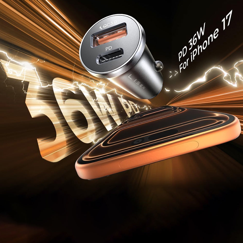 Autonabíječka Lisen, 36W, 3A, 1 x USB-A - 1 x USB-C, Černá YL0223090002