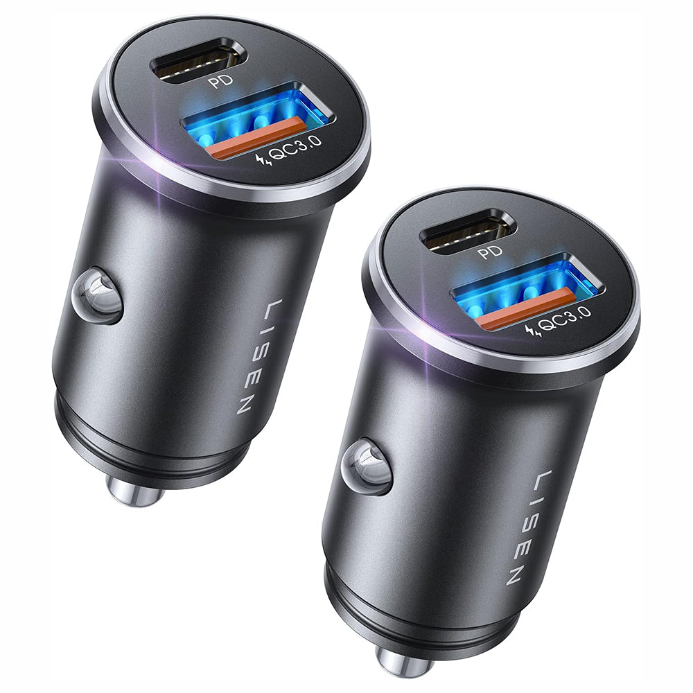 Auto nabíječka Lisen, 36W, 3A, 1 x USB-A - 1 x USB-C, Sada 2 kusy, Černá YL0223080038